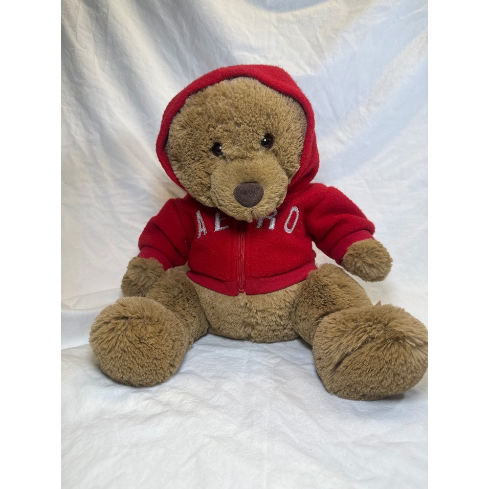 Aeropostale Plush Teddy Bear Brown Shaggy Fur Red Aero Zip Up Hoodie 12 Inch